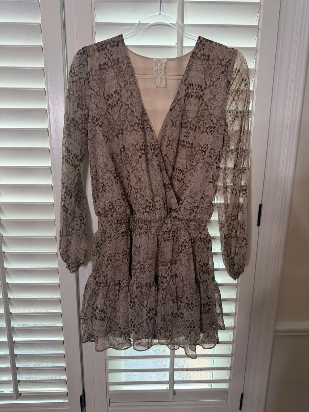 Sadie & Sage Long Sleeve Snake Print Ruffle Mini Dress
